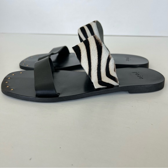 ♦️SOLD♦️JOIE Bannison Zebra Black White Cowhide Leather Slip On Mules Flat Sanda - Picture 9 of 12